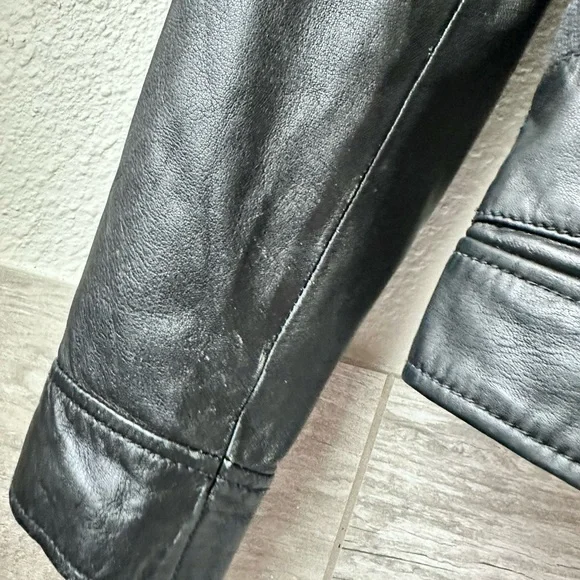 Andrew Marc Black Moto Jacket with Pockets + Turquoise Satin Lining Sz M - Picture 7 of 13